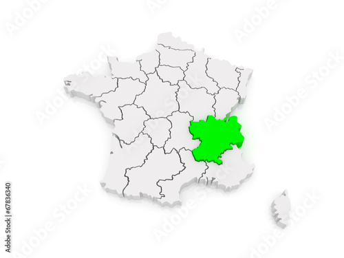 Map of Rhone - Alpes. France.