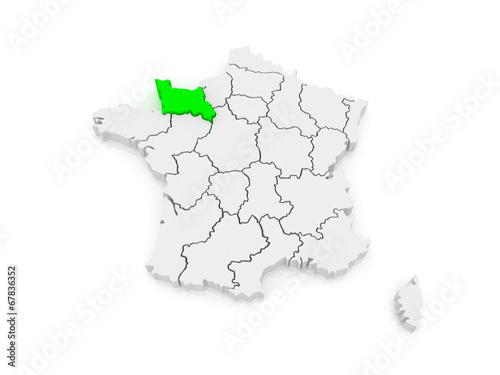 Map of Lower Normandy. France.