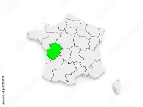 Map of Poitou - Charentes. France.