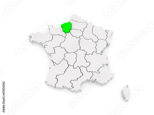 Map of Upper Normandy. France.
