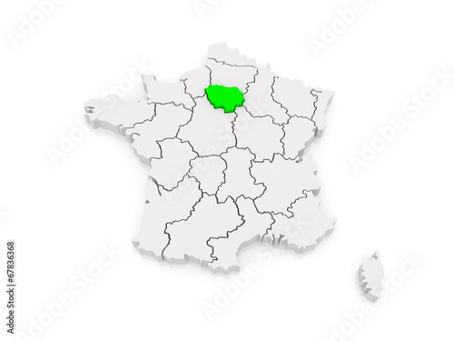 Map of Ile-de-France. France.