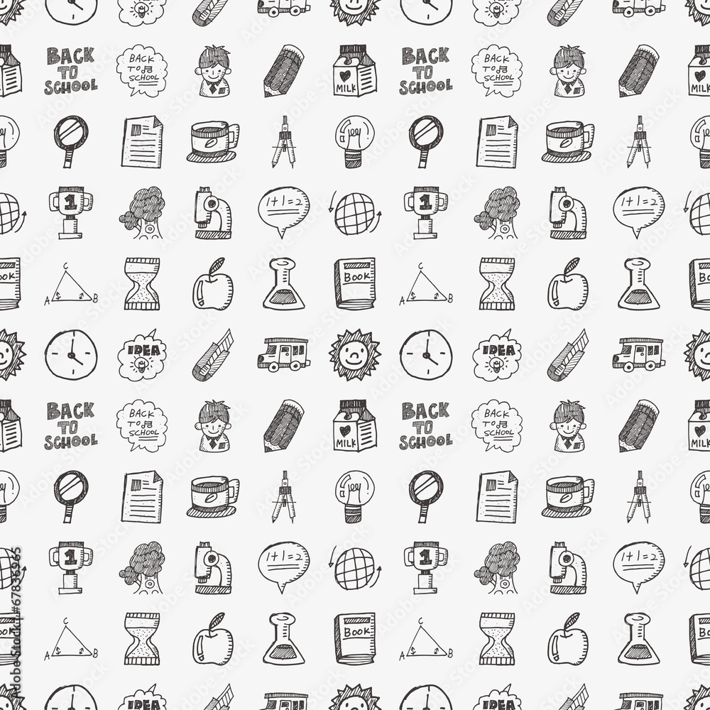 doodle back to school seamless pattern