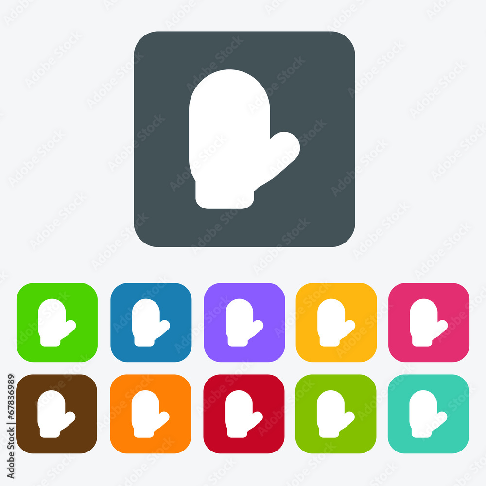 Gloves icon. Kitchen utensils. Rectangle colourful 12 buttons.