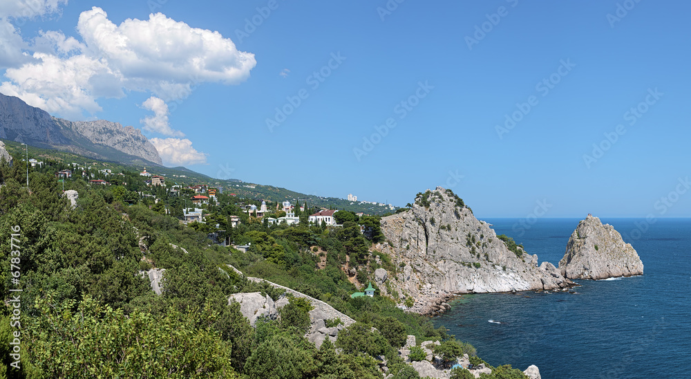 View of Simeiz settlement and mountain Ai-Petri in Crimea