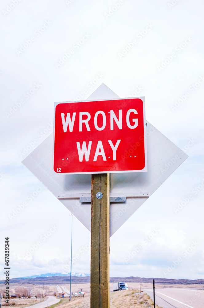 Wrong way sign at a highway