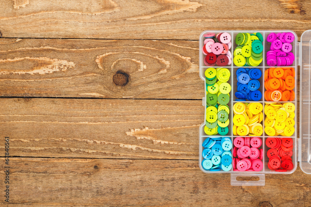 Box with sewing buttons