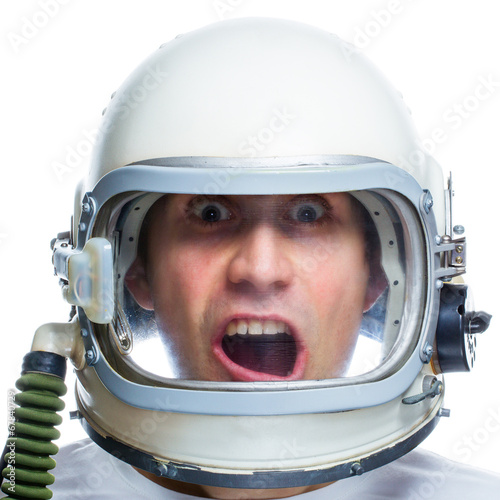 Man wearing vintage space helmet