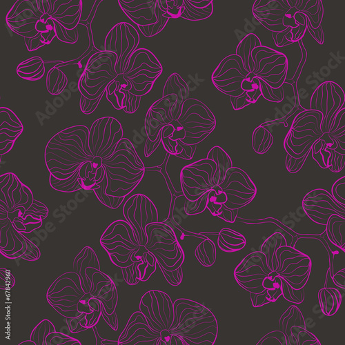 Seamless flower pattern with orchids phalaenopsis