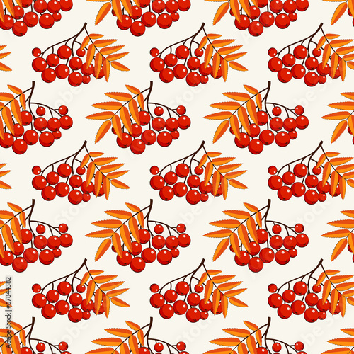 Autumn seamless pattern with rowan berries. Vector background.