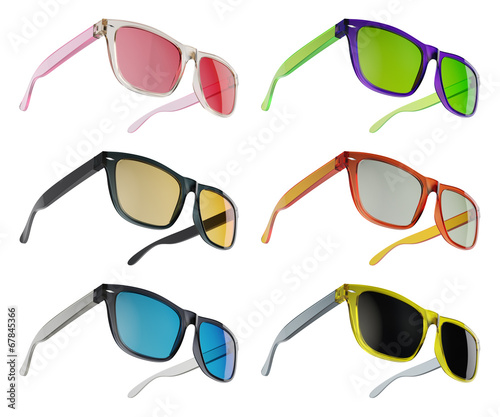 Three-quarter colored glasses isolated on white background