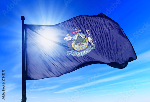 Maine (USA) flag waving on the wind