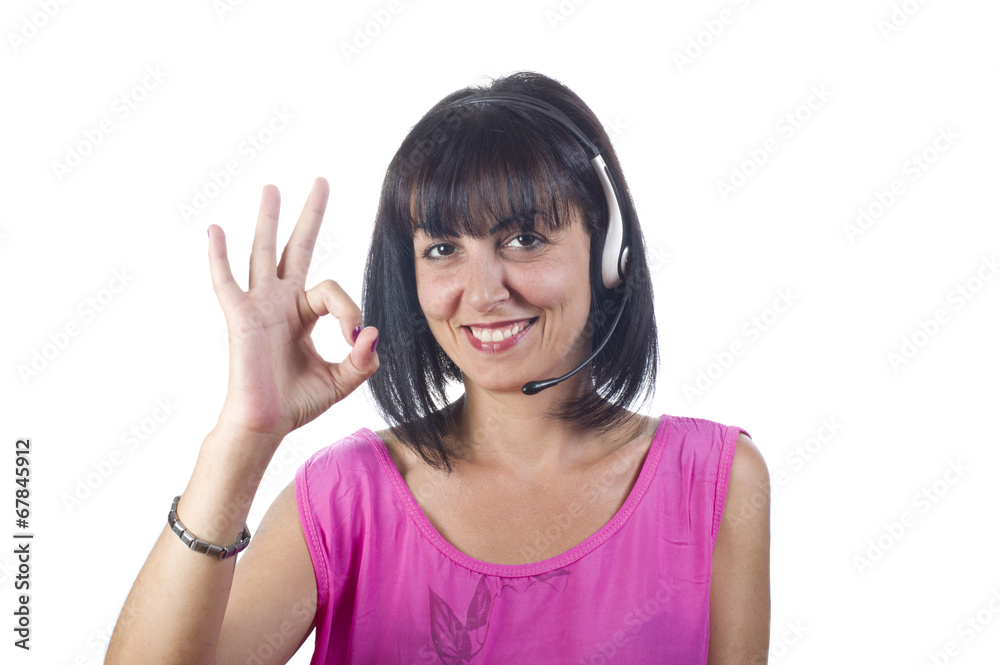 Portrait of happy smiling cheerful customer support Portrait of happy smiling cheerful customer support