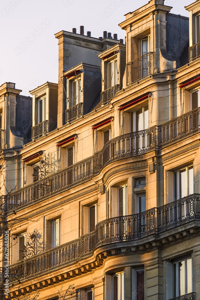 Traditional Facade in Paris at Sunset