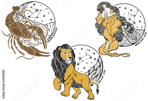 Cancer,Leo,Virgo and the zodiac sign.Horoscope.Stars photo