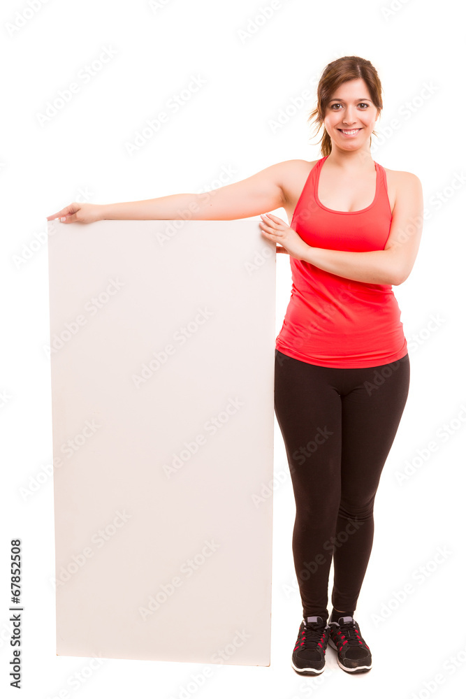 Sport fitness woman hold blank board Sport fitness woman hold blank board
