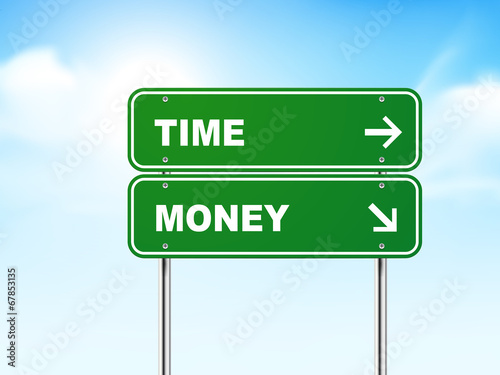 3d road sign with time and money