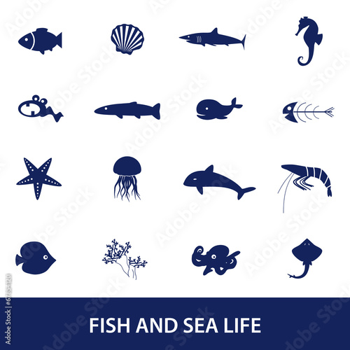 fish and sea life icons set eps10