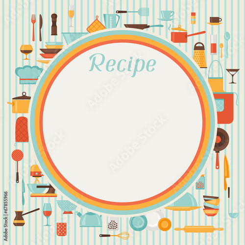 Recipe background with kitchen and restaurant utensils.