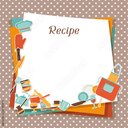 Recipe background with kitchen and restaurant utensils.