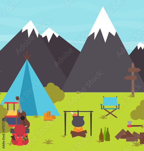 Camping in the mountains vector illustration