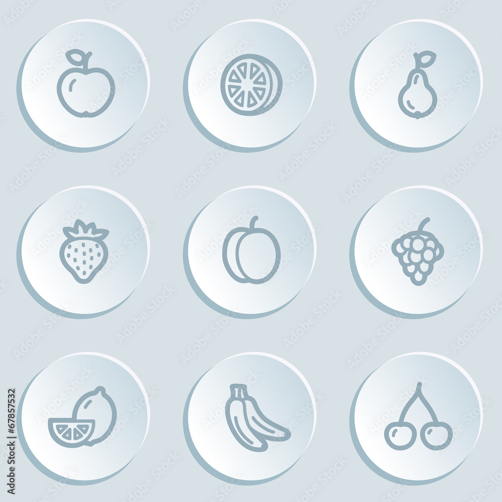 Fruits web icons, white sticker buttons Fruits web icons, white sticker buttons
