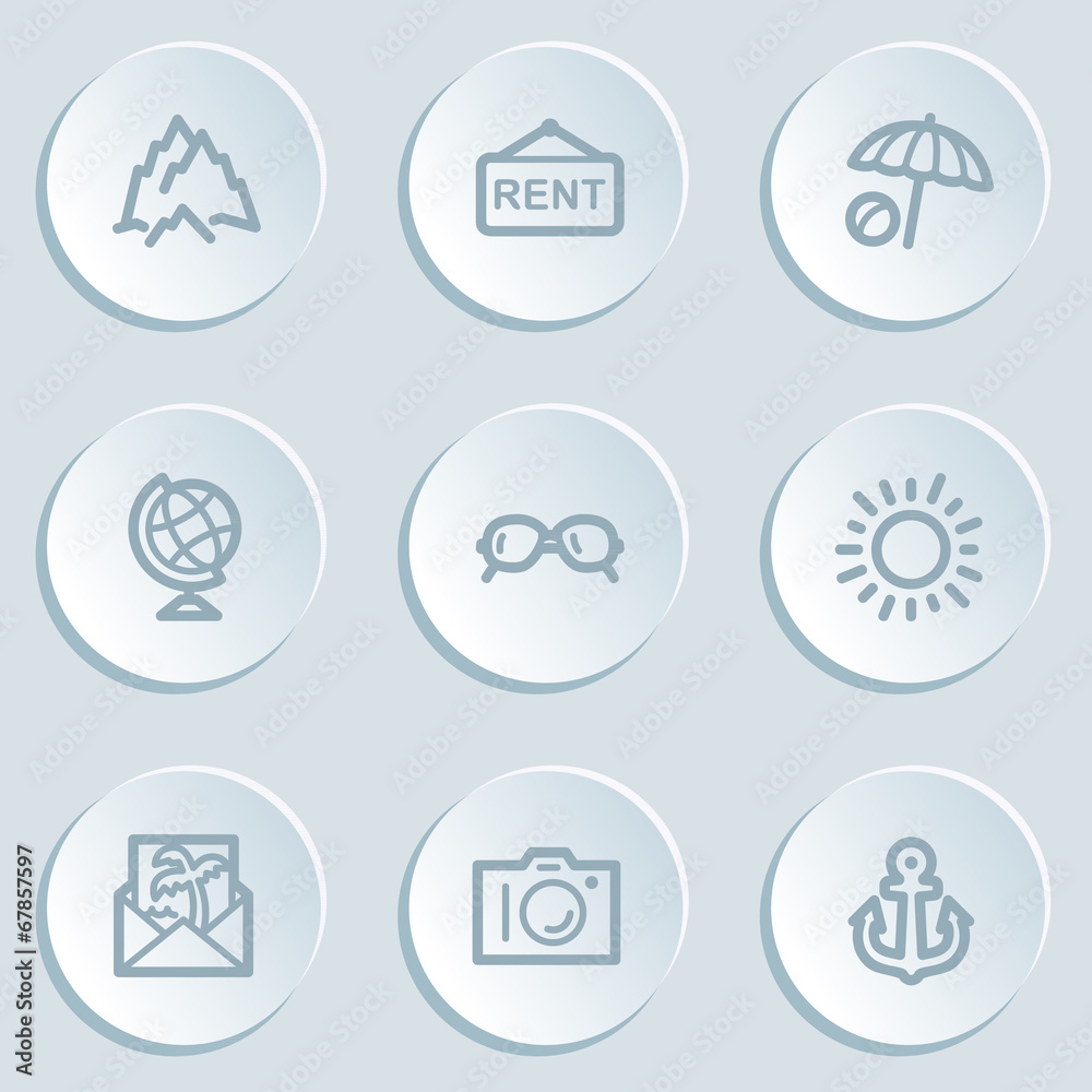 Travel  web icon set 5, white sticker buttons
