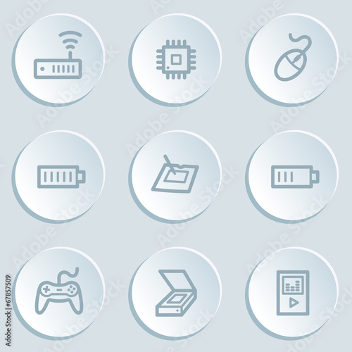 Electronics web icon set 2, white sticker buttons