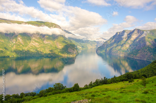 Sogne Fjord in Clouds in Norway photo