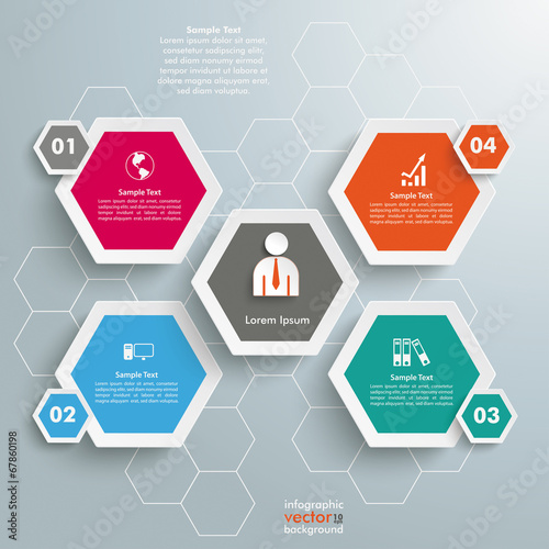 5 Colored Hexagons Background