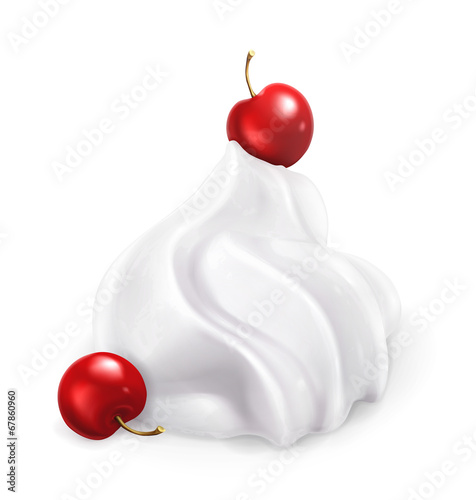 Whipped cream with berries, vector illustration