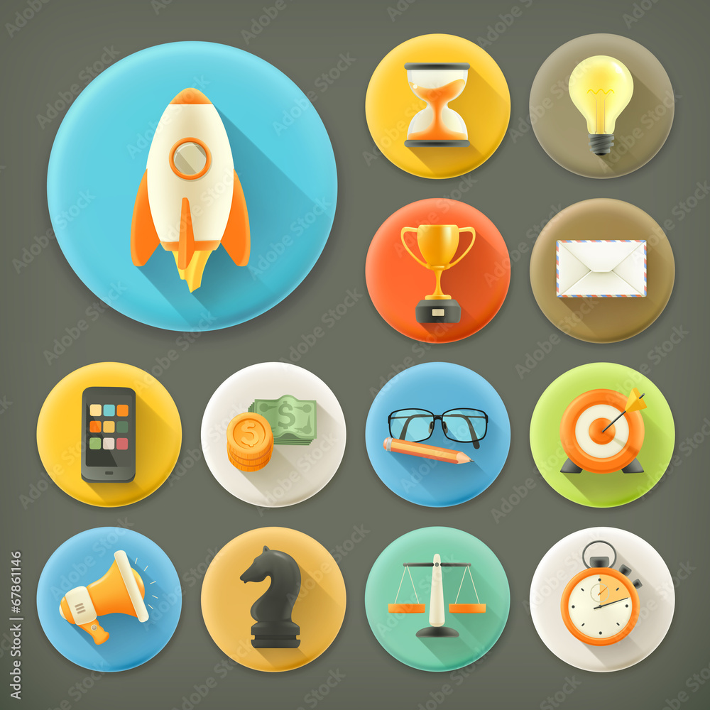 Universal, long shadow icon set Universal, long shadow icon set