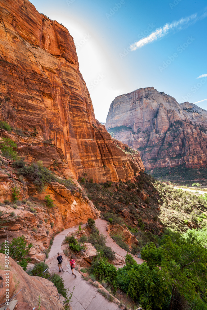 Trail through red rocks in Zion National Park