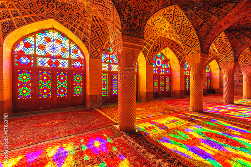 An Interior view of Nasir Al-Mulk Mosque in Shiraz, Iran photo