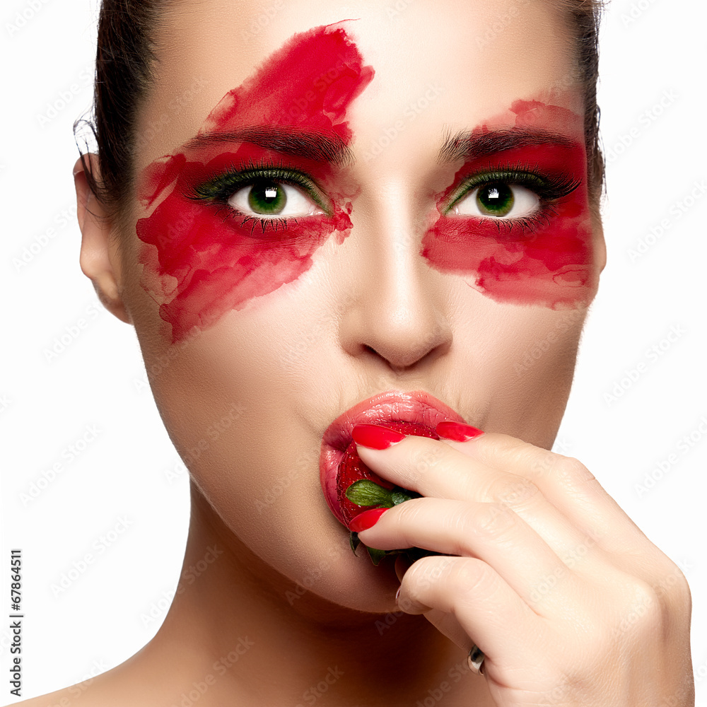 Fantasy Makeup. Painted Face. Strawberry Fantasy Makeup. Painted Face. Strawberry