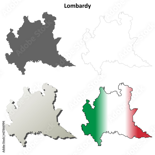 Lombardy blank detailed outline map set