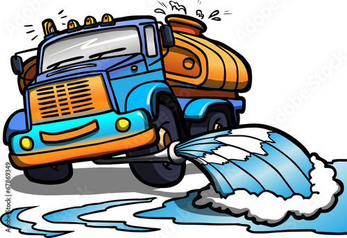 Illustration of a Cartoon Watering truck. Isolated