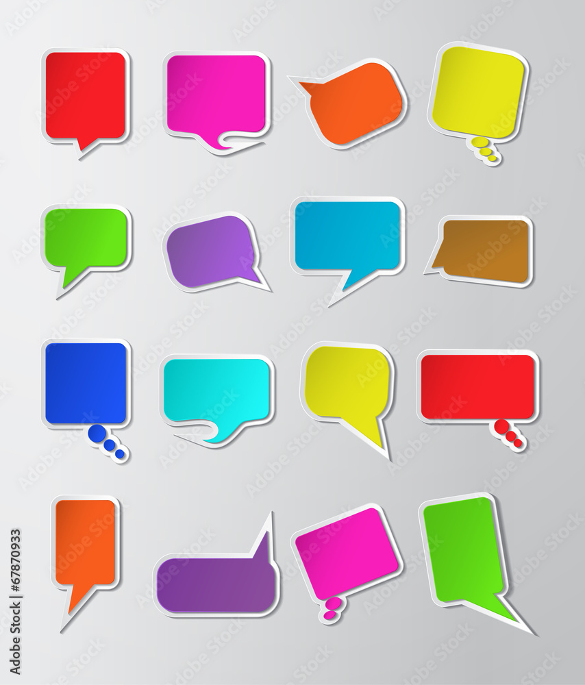 set of blank colorful paper speech bubbles set of blank colorful paper speech bubbles