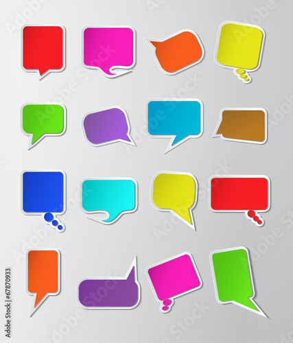 set of blank colorful paper speech bubbles