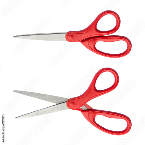 Scissors red on isolated white.