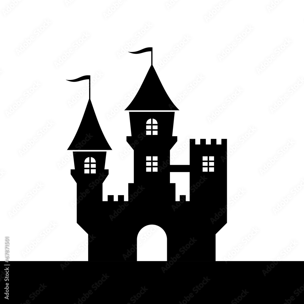 Castle Silhouette Icon on White Background. Vector
