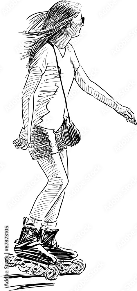 Fototapeta premium young girl on rollers