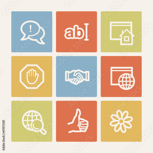 Internet web icon set 1, color square buttons