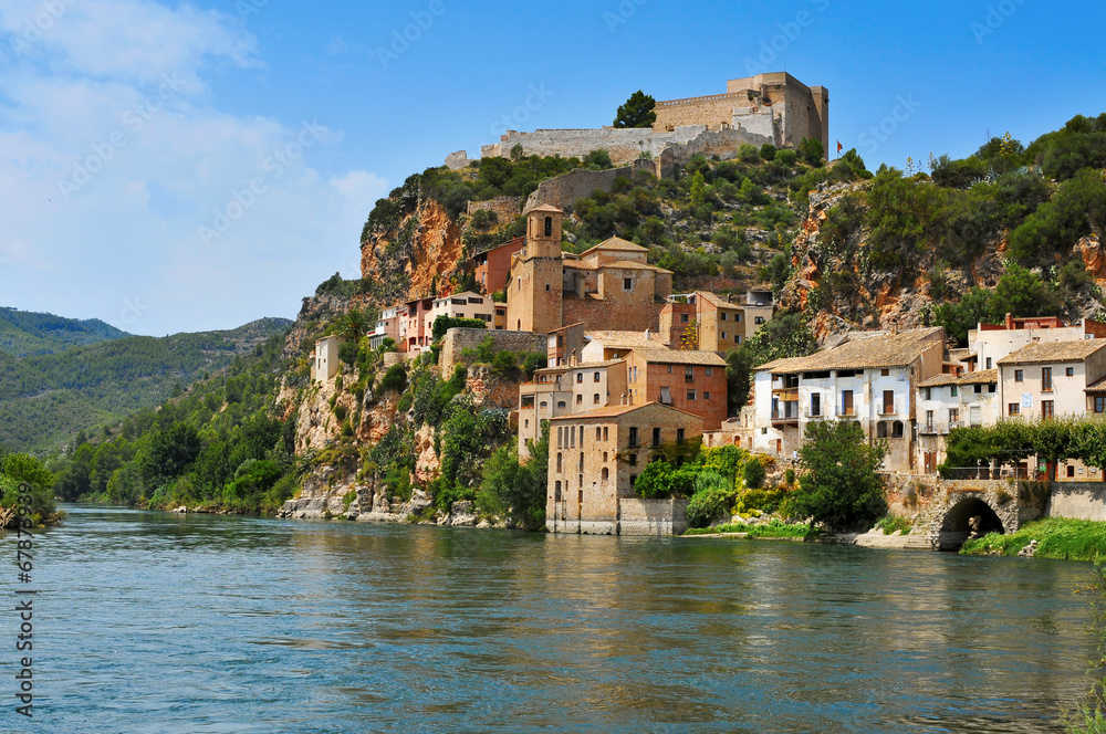 the Ebro River and the old town of Miravet, Spain