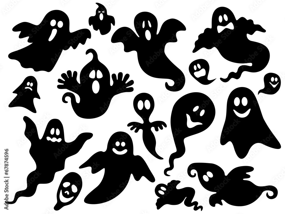 Schwarz-weiß Set mit Halloween Geistern – Vektor/freigestellt Stock Vector  | Adobe Stock
