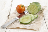 sliced ​​cucumber and a tomato