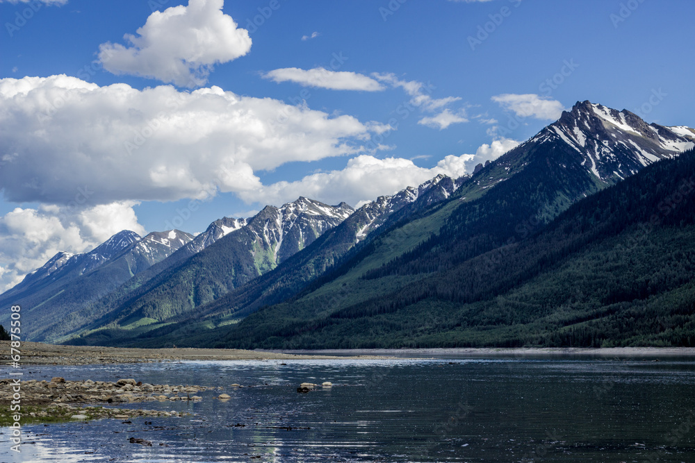View of the mountains and lake in  Jasper National Park,