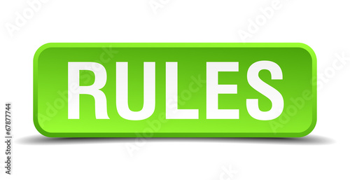 Rules green 3d realistic square isolated button