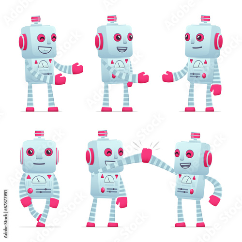 set of robot character in different poses