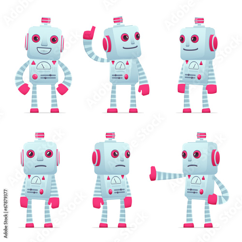set of robot character in different poses