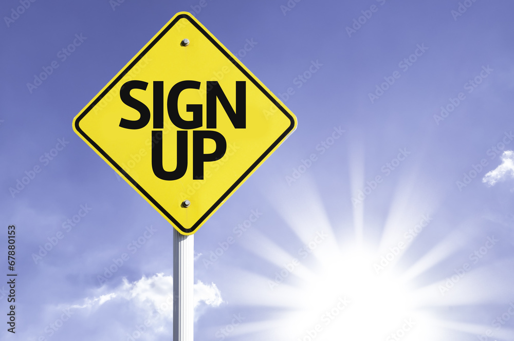 Sign Up road sign with sun background